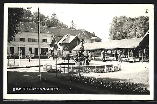 AK Bad-Tatzmannsdorf, Ortspartie mit Brunnen