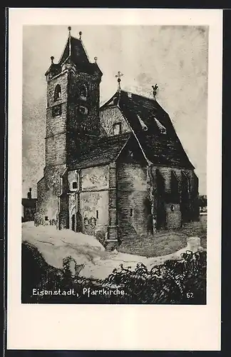 Künstler-AK Eisenstadt, Die Pfarrkirche