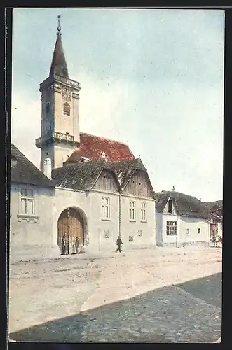 AK Ruszt, Strassenpartie mit Blick auf Kirche