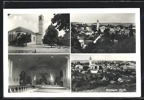 AK Nikitsch, Kirche, Aussen- und Innenansicht, Panorama