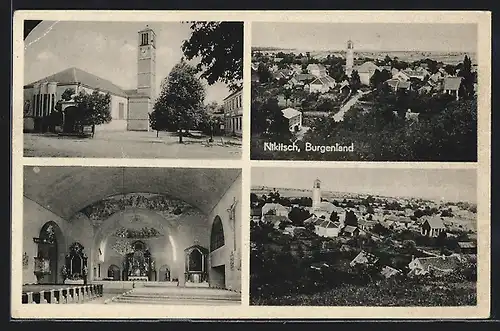 AK Nikitsch, Kirchenansicht von innen und aussen, Panorama