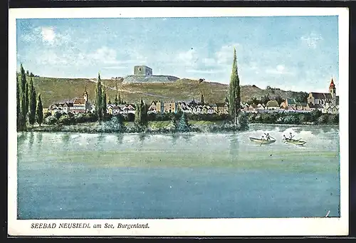 Künstler-AK Neusiedl am See, Teilansicht des Seebades