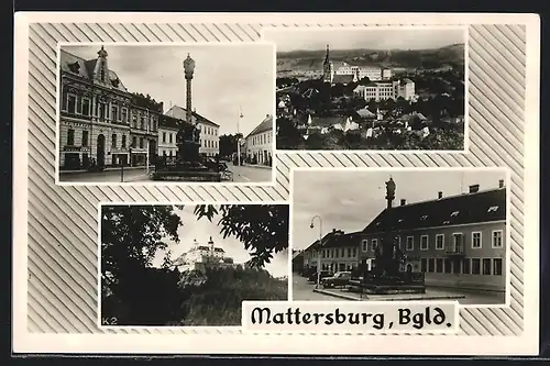 AK Mattersburg /Bgld., Ortspartie mit Kirche, Hotel Post, Burg