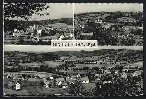 AK Minihof-Libau, drei Ansichten der Ortschaft