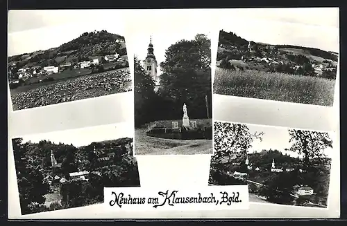 AK Neuhaus am Klausenbach, Blick zum Ort, drei Ortsansichten