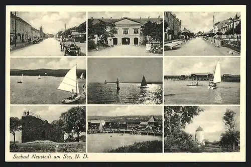 AK Neusiedl am See, Segelboote auf dem See, Strassenpartie, Ruine