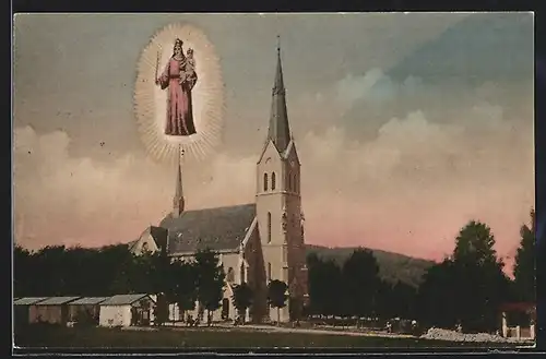 AK Maria-Einsiedel, Blick auf die Kirche, Heiligenbild
