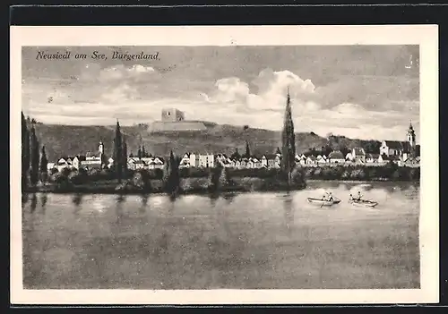 AK Neusiedl am See, Ortsansicht vom See aus