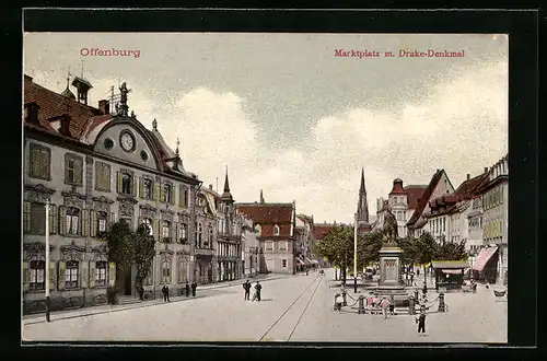 AK Offenburg, Marktplatz m. Drake-Denkmal