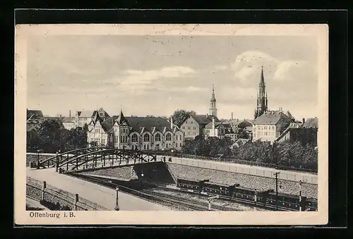 AK Offenburg, Teilansicht mit Brücke aus der Vogelschau