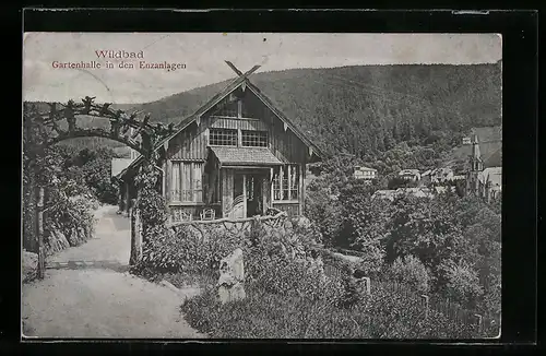 AK Wildbad, Blick auf die Gartenhalle, Enzanlagen