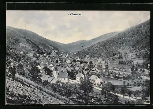 AK Schiltach, Ortsansicht aus der Vogelschau