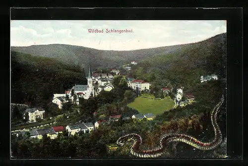 AK Schlangenbad, Ortsansicht mit Schlange