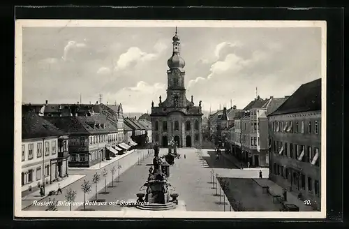 AK Rastatt, Blick vom Rathaus auf Stadtkirche