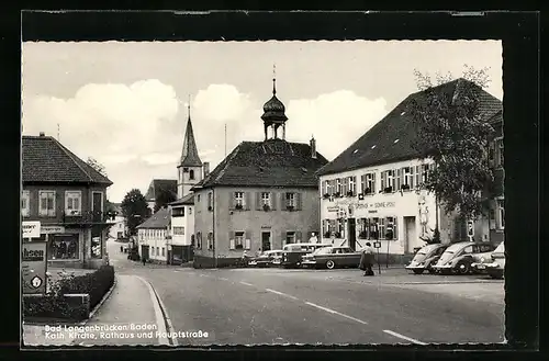 AK Bad Langenbrücken /Baden, Hauptstrasse, Kath. Kirche, Rathaus