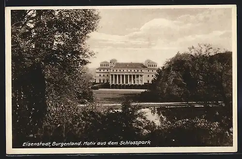 AK Eisenstadt, Schlosspark mit Teich