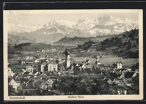 AK Immenstadt, Ortsansicht mit Alpen aus der Vogelschau