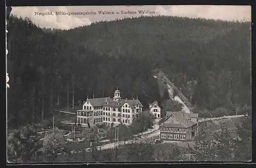 AK Nagold, Militärgenesungsheim Waldeck und Kurhaus Waldlust aus der Vogelschau