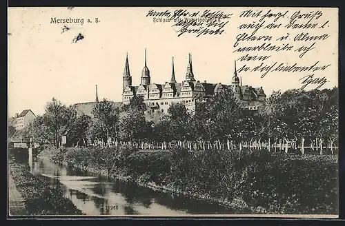 AK Merseburg a. B., Schloss mit Waterloobrücke