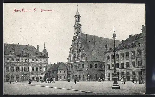 AK Zwickau i. S., Hauptmarkt mit Passanten