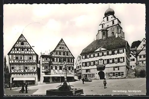 AK Herrenberg, Marktplatz mit Fachwerkhäusern