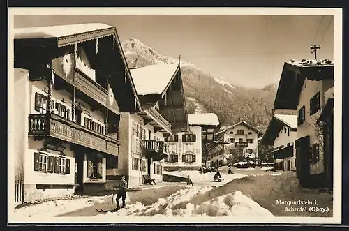 AK Marquartstein /Achental, Ortspartie im Winter