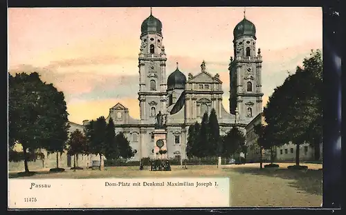 AK Passau, Domplatz mit Denkmal Maximilian Joseph I.