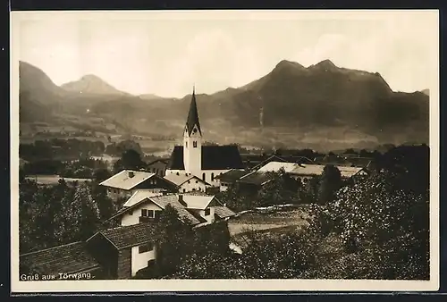 AK Törwang, Teilansicht mit Kirche und Bergpanorama