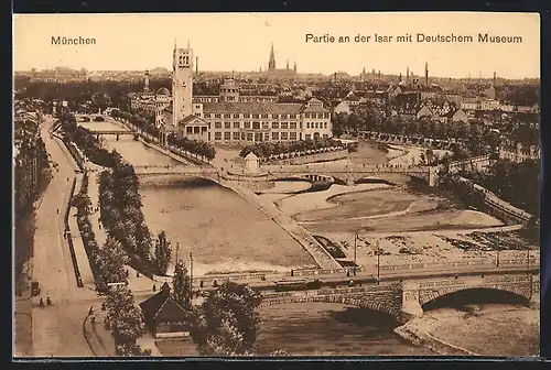 AK München, Partie an der Isar mit deutschem Museum