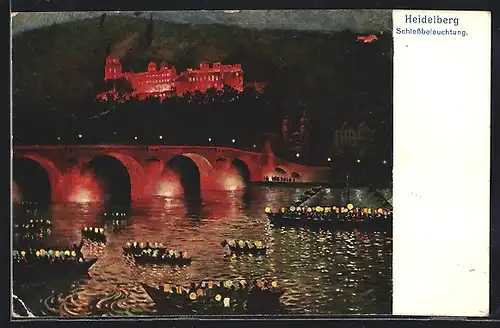 AK Heidelberg, Blick auf das Schloss bei Nacht