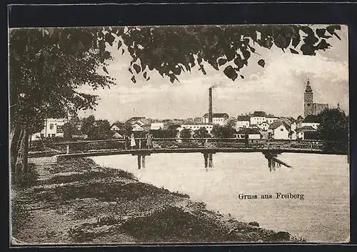 AK Freiberg, Ortspanorama vom Wasser aus