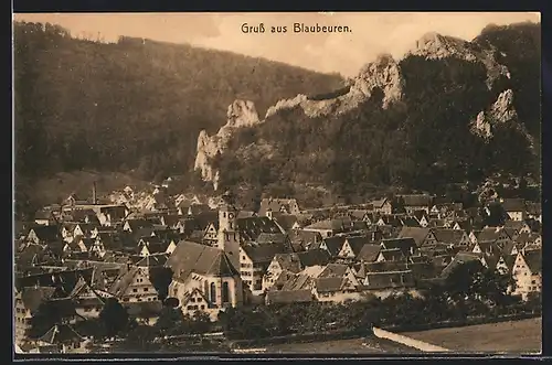AK Blaubeuren, Ortsansicht mit Kirche