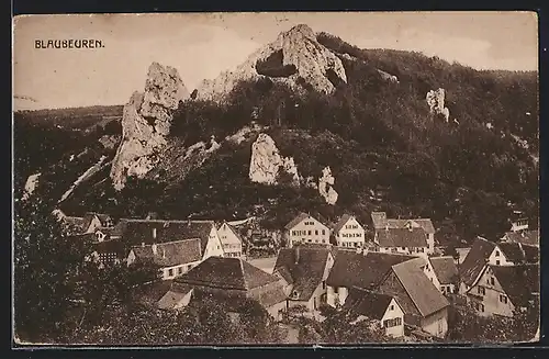 AK Blaubeuren, Blick auf die Dächer der Ortschaft