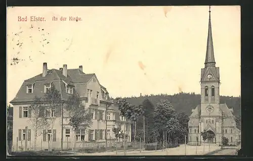 AK Bad Elster, Kirchstrasse mit Kirche