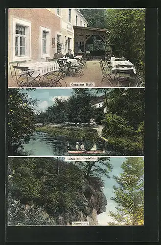 AK Skala-Bellwitz, Gemauerte Mühle, Garten mit Gondelfahrt, Rittersprung