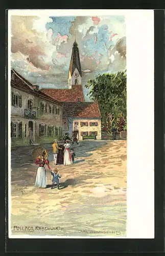 Lithographie Pullach, Gasthof Rabenwirt