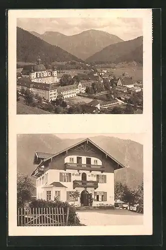 AK Ettal, Gasthof zur Post, Blick auf das Kloster