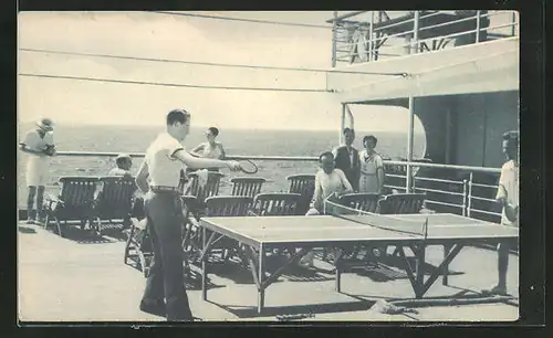 AK Ping Pong auf dem Deck eines Panama Pacific-Dampfers, Tischtennis