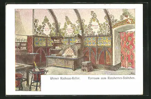 AK Wien, Rathhaus Keller, Vorraum Ratsherren Stübchen