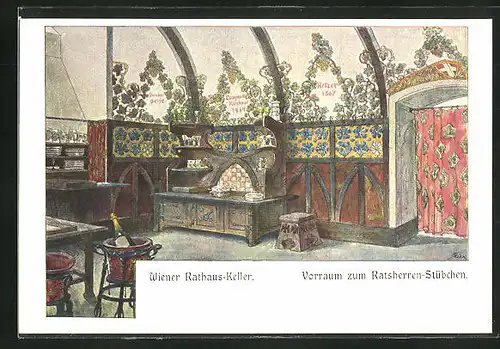 AK Wien, Vorraum zum Ratsherren Stübchen, Rathaus Keller