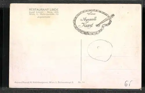 AK Wien, Restaurant Linde, Blick in das Jagdzimmer, Rotenturmstr. 12