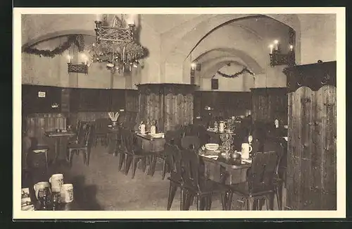 AK Wien, Restaurant Linde und Lindenkeller, Blick in den Speisesaal, Rotenturmstr. 12