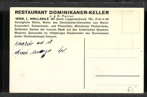 AK Wien, Restaurant Dominikaner-Keller, Wollzeile 37