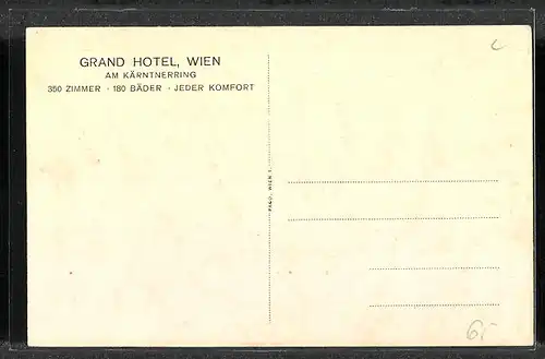 AK Wien, Grand Hotel am Kärtntnerring, Aussenansicht mit Strassenbahn