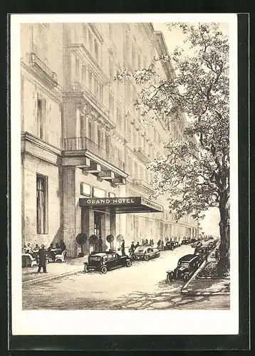 Künstler-AK Wien, Strasse am Grand Hotel, Kärntnerring 9