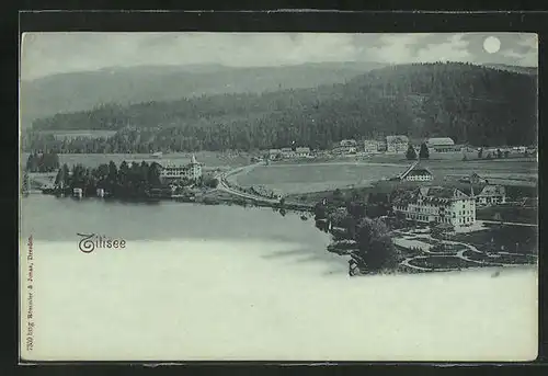 Mondschein-AK Titisee, Gesamtansicht mit Umgebung