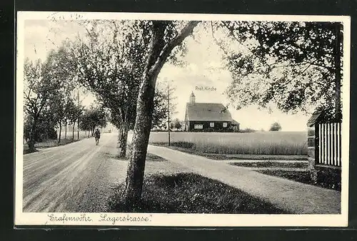 AK Grafenwöhr, Lagerstrasse mit Blick zur Prot. Kirche