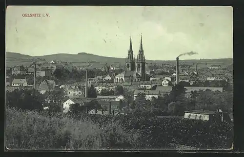 AK Oelsnitz i.V., Ortsansicht aus der Vogelschau
