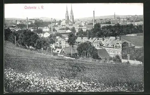 AK Oelsnitz i. V., Ortsansicht aus der Vogelschau