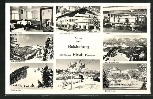 AK Bolsterlang, Gasthaus-Pension Hirsch, verschiedene Ortsansichte im Winter